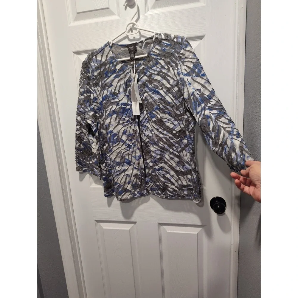 NWT Chico's Travelers Collection Watercolor Applique Jacket Sz 2 Medium $149 Tex - Picture 7 of 9